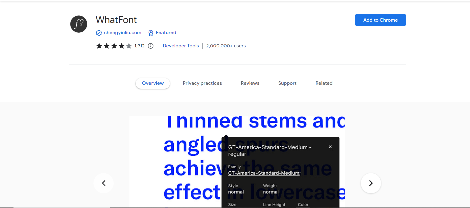 WhatFont - A Chrome extension for identifying fonts on websites, a useful tool for web developers and designers.